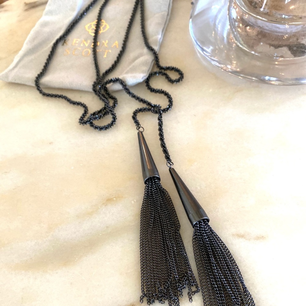 Kendra Scott gunmetal gray long tassel necklace